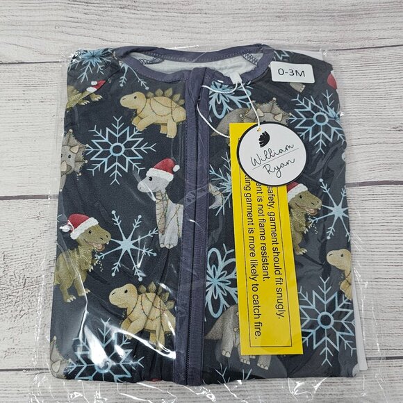 NEW!!! William & Ryan‎ Baby Boy Bamboo Christmas Dinos Zippy Size 0-3m - Picture 1 of 3